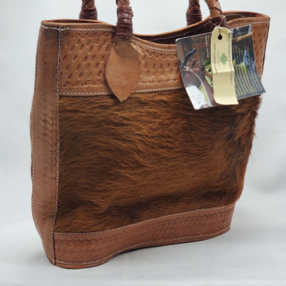 Leather And Cowhide Hair Fur Purse Satchel Handmade In Honduras